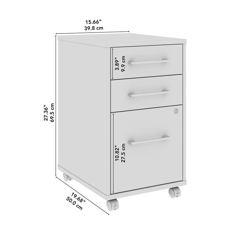 Maklaine Engineered Wood 3 Drawer Mobile File Cabinet in Platinum Gray