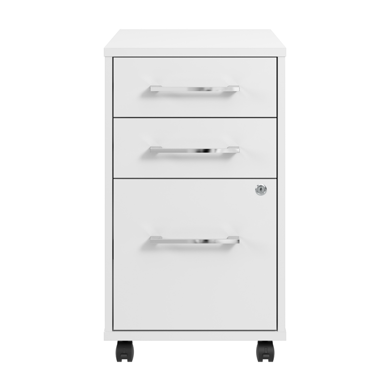 Maklaine Engineered Wood 3 Drawer Mobile File Cabinet in White