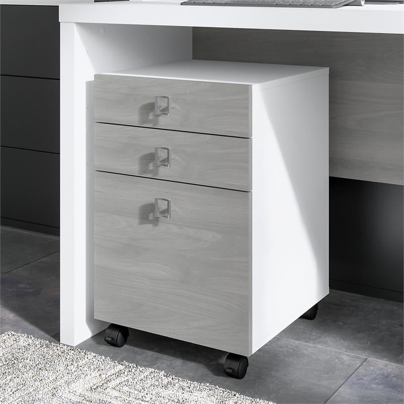 Maklaine Engineered Wood 3 Drawer Mobile File Cabinet in Pure White & Gray