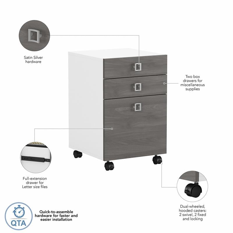 Maklaine Engineered Wood 3 Drawer Mobile File Cabinet in Pure White & Gray