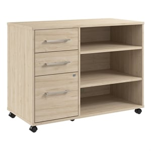 Maklaine Engineered Wood Office Storage Cabinet with Wheels in Natural Elm