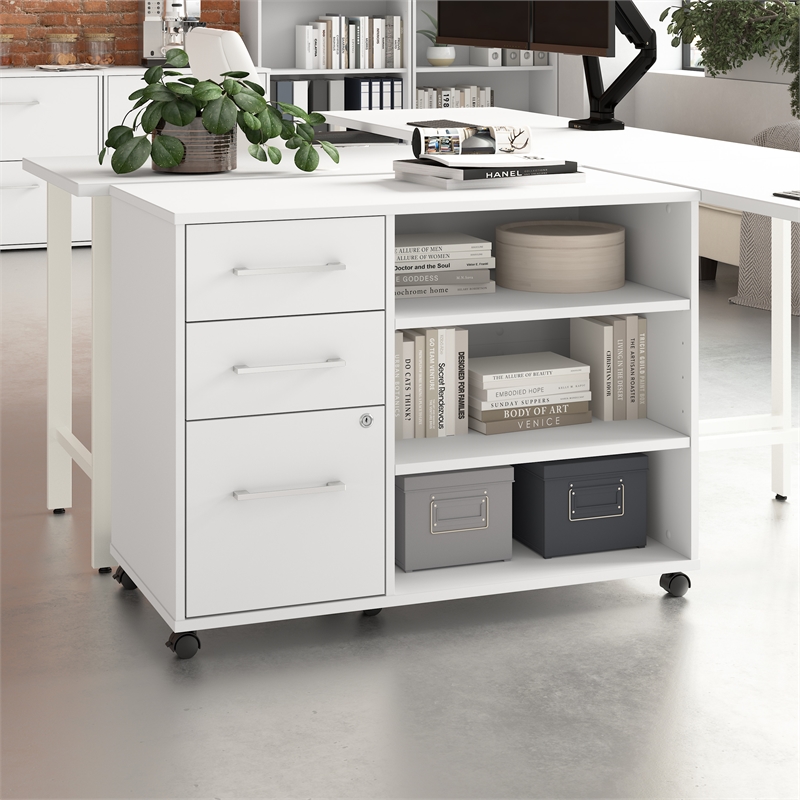 Maklaine Engineered Wood Office Storage Cabinet with Wheels in White