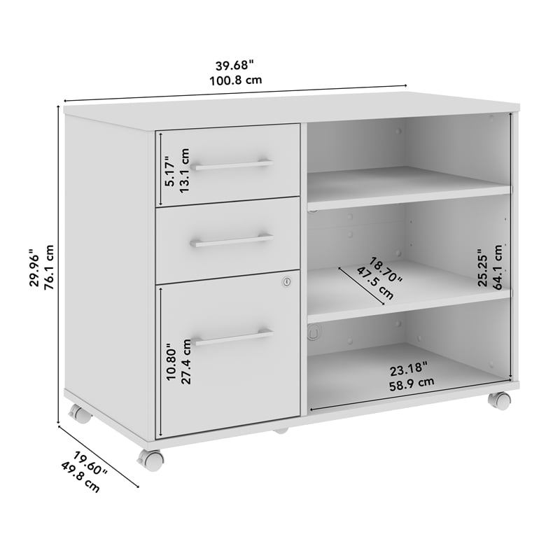 Maklaine Engineered Wood Office Storage Cabinet with Wheels in White