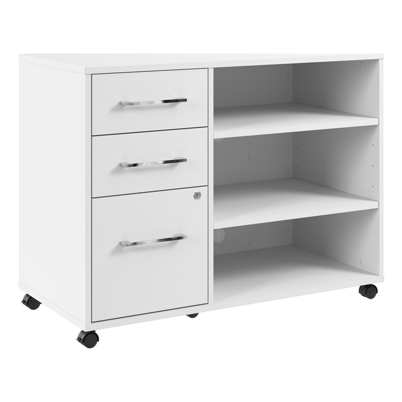 Maklaine Engineered Wood Office Storage Cabinet with Wheels in White