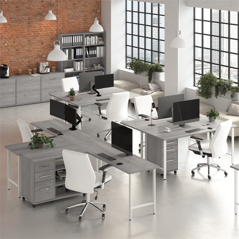 Maklaine Engineered Wood 60W x 30D L Shaped Computer Desk in Platinum Gray