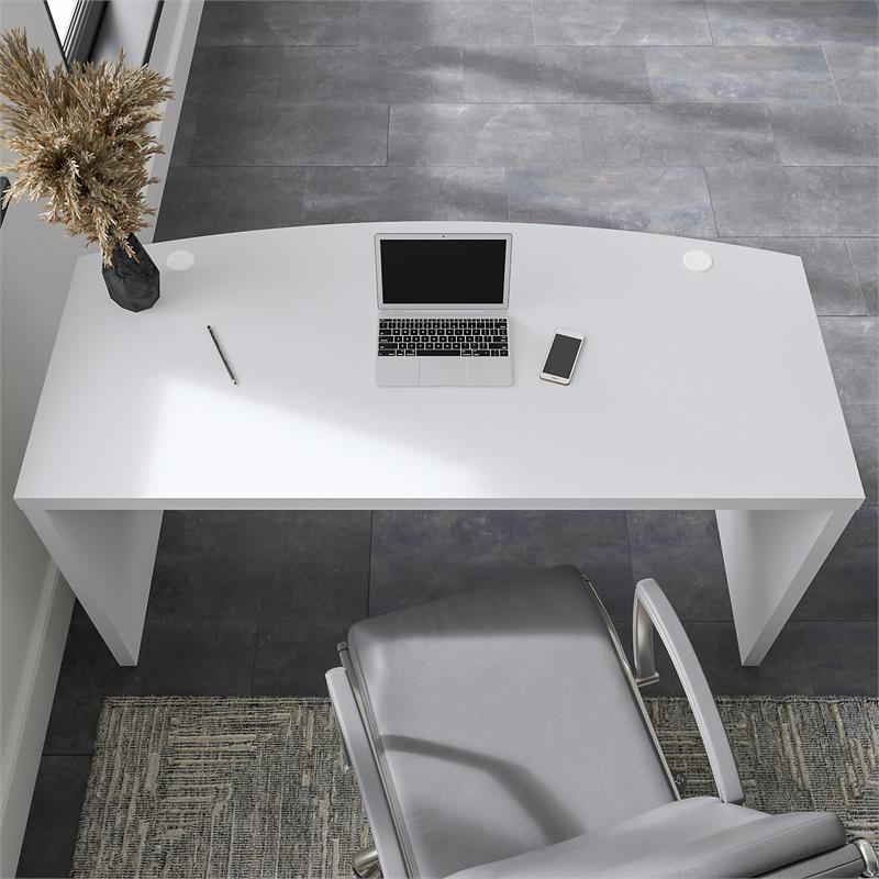 Maklaine Engineered Wood 60W Bow Front Desk in Pure White and Modern Gray