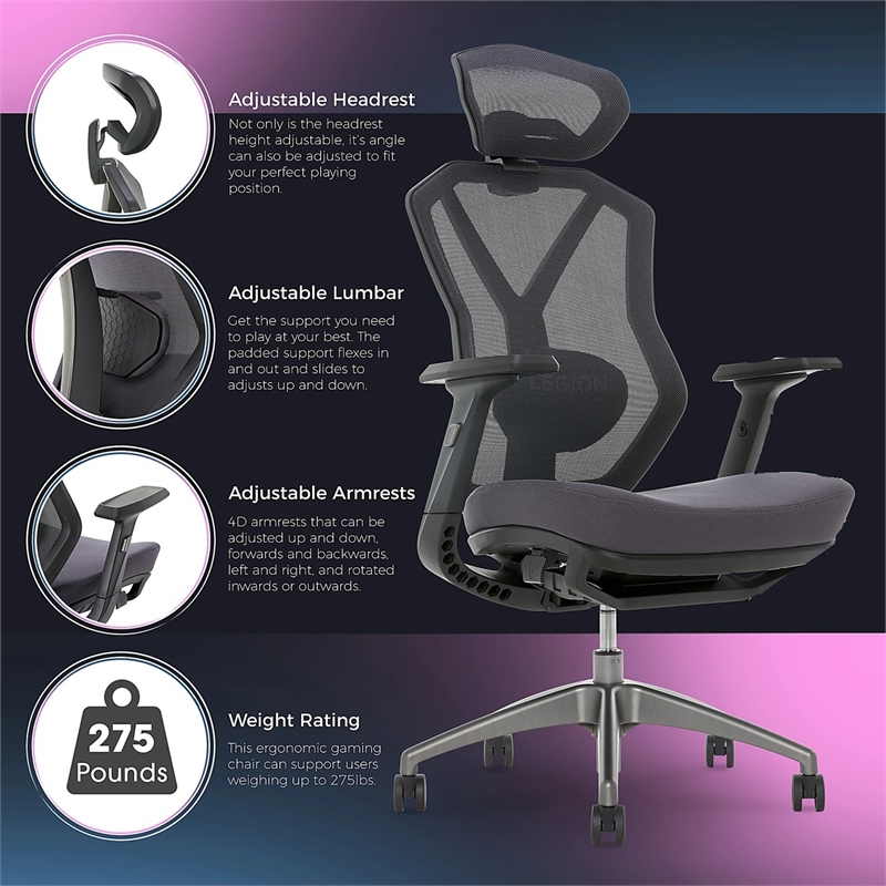 Maklaine Modern / Contemporary Mesh Gaming Fabric Chair Space Gray