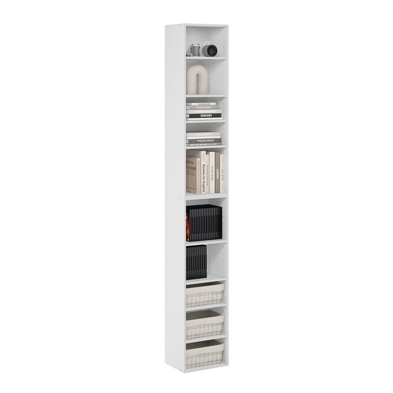 Maklaine Engineered Wood Contemporary 10-Tier Open Shelf Bookcase in White
