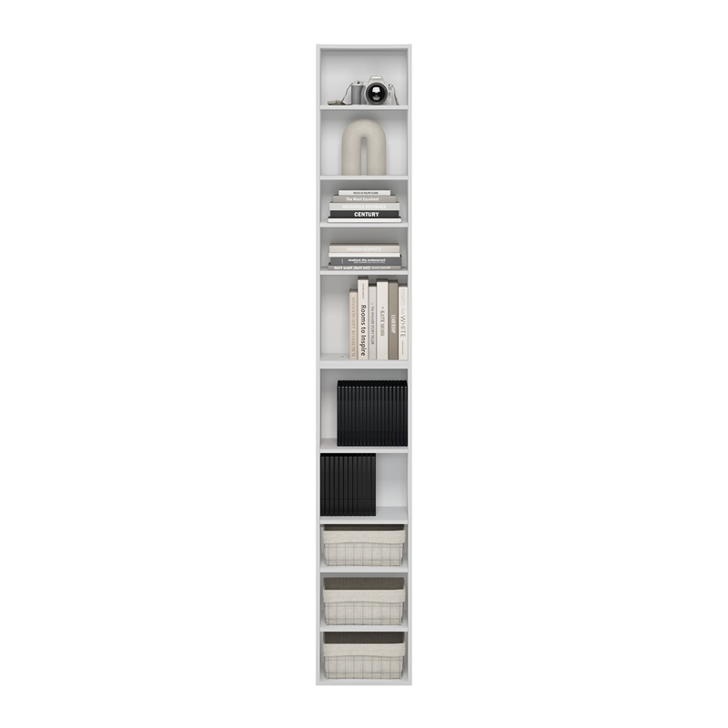 Maklaine Engineered Wood Contemporary 10-Tier Open Shelf Bookcase in White