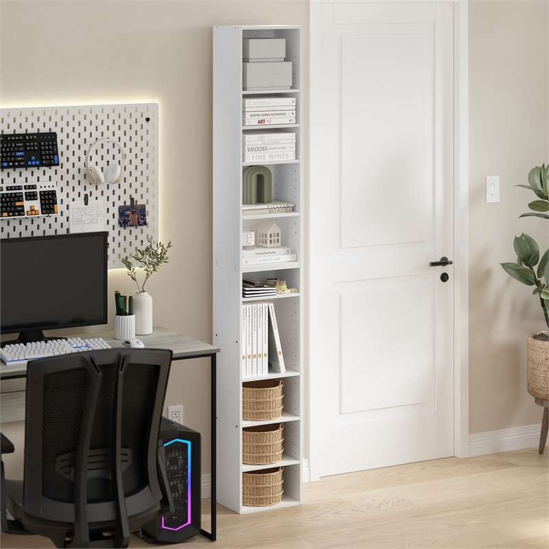 Maklaine Engineered Wood Contemporary 10-Tier Open Shelf Bookcase in White