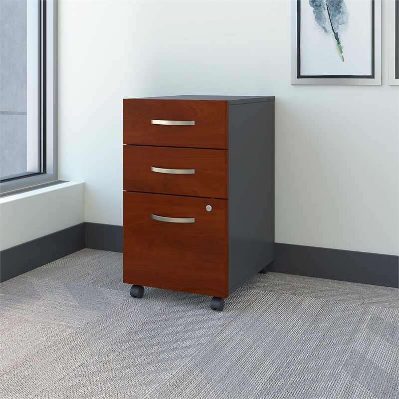 Maklaine Engineered Wood 3 Drawer Mobile File Cabinet in Hansen Cherry