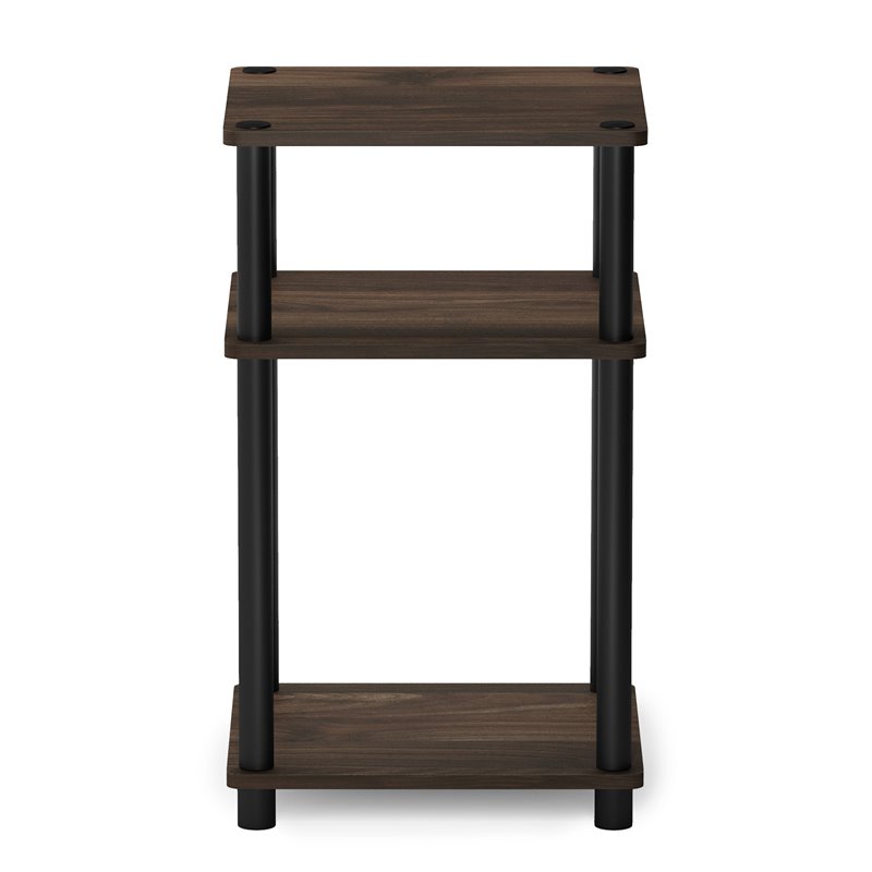 Maklaine Turn-N-Tube Wood 3-Tier End Table in Columbia Walnut/Black