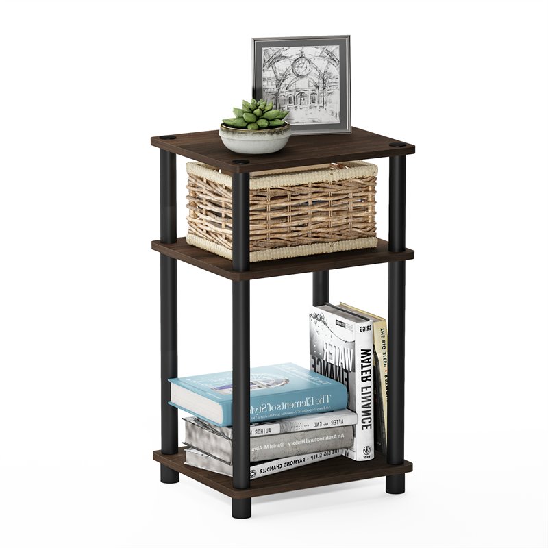 Maklaine Turn-N-Tube Wood 3-Tier End Table in Columbia Walnut/Black
