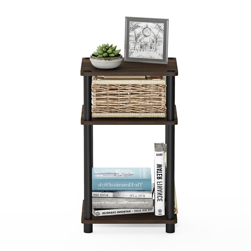 Maklaine Turn-N-Tube Wood 3-Tier End Table in Columbia Walnut/Black
