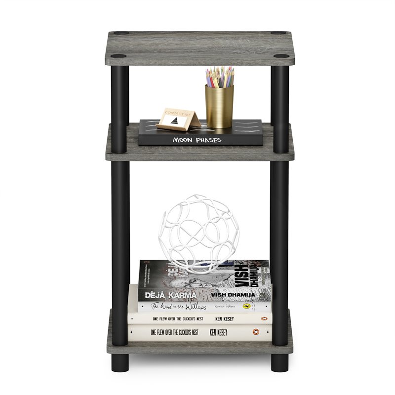 Maklaine Turn-N-Tube Wood 3-Tier End Table in French Oak Gray/Black