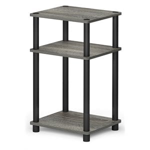 Maklaine Turn-N-Tube Wood 3-Tier End Table in French Oak Gray/Black