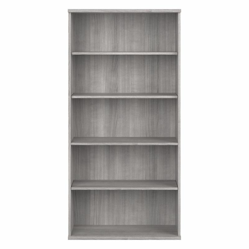 Maklaine Engineered Wood Tall 5 Shelf Bookcase in Platinum Gray