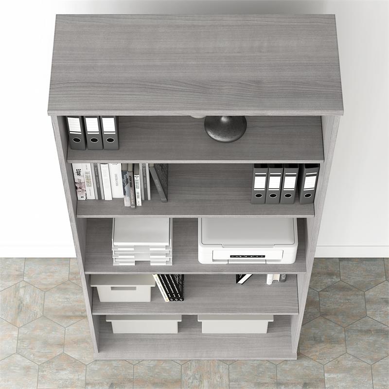 Maklaine Engineered Wood Tall 5 Shelf Bookcase in Platinum Gray