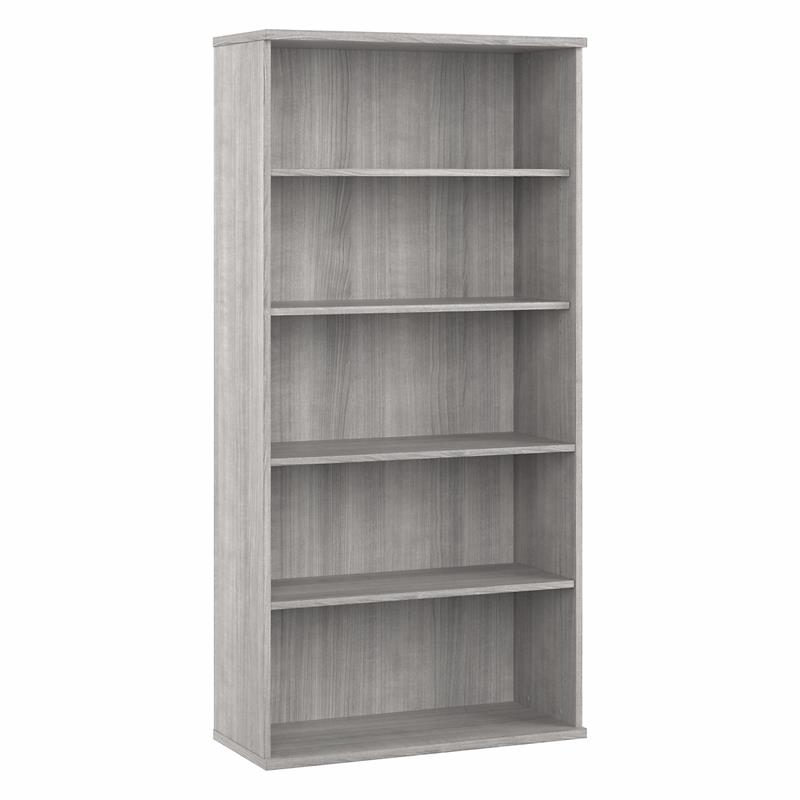 Maklaine Engineered Wood Tall 5 Shelf Bookcase in Platinum Gray