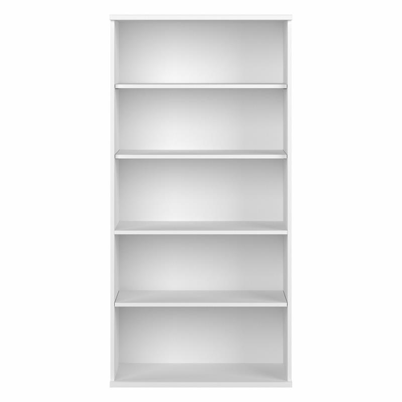 Maklaine Contemporary Engineered Wood Tall 5 Shelf Bookcase in White