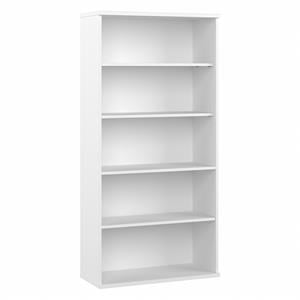 Maklaine Contemporary Engineered Wood Tall 5 Shelf Bookcase in White