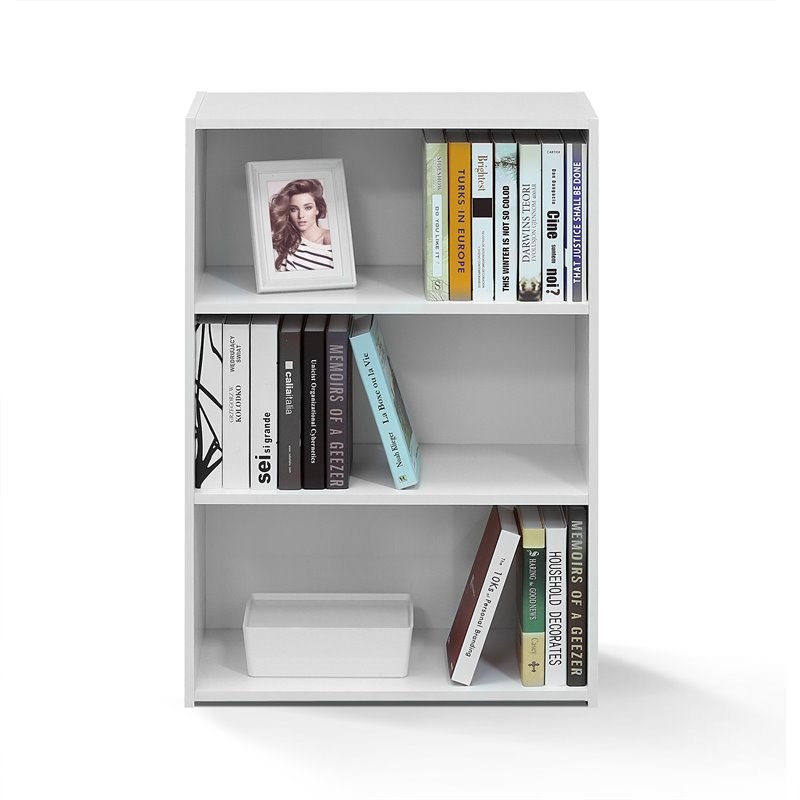 Maklaine Contemporary Engineered Wood 3-Shelf Bookcase in Soft White