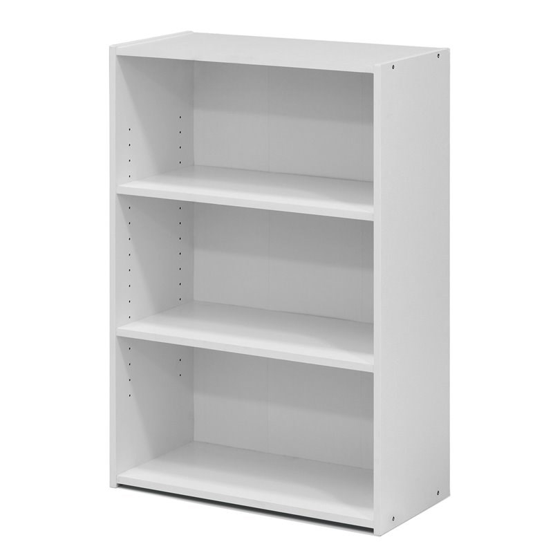 Maklaine Contemporary Engineered Wood 3-Shelf Bookcase in Soft White