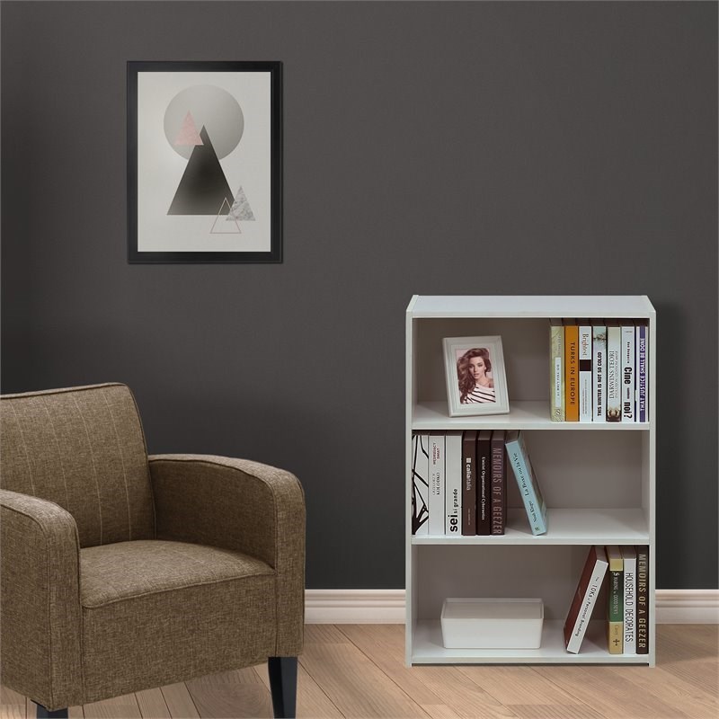 Maklaine Contemporary Engineered Wood 3-Shelf Bookcase in Soft White