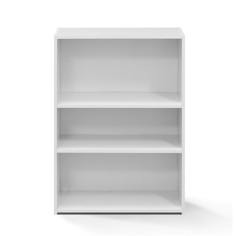 Maklaine Contemporary Engineered Wood 3-Shelf Bookcase in Soft White