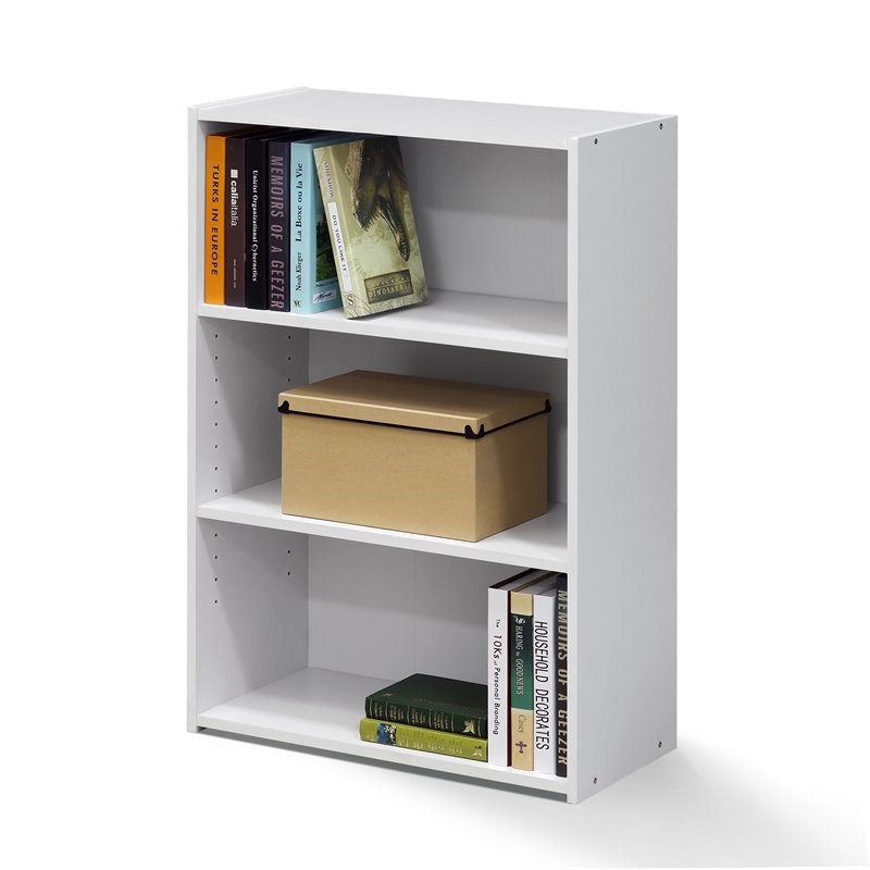 Maklaine Contemporary Engineered Wood 3-Shelf Bookcase in Soft White