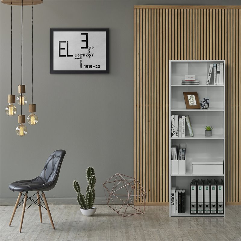Maklaine Contemporary Engineered Wood 5-Shelf Bookcase in Soft White