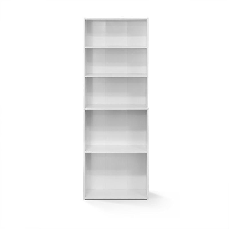 Maklaine Contemporary Engineered Wood 5-Shelf Bookcase in Soft White