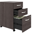 Maklaine Engineered Wood 3 Drawer Mobile File Cabinet in Storm Gray