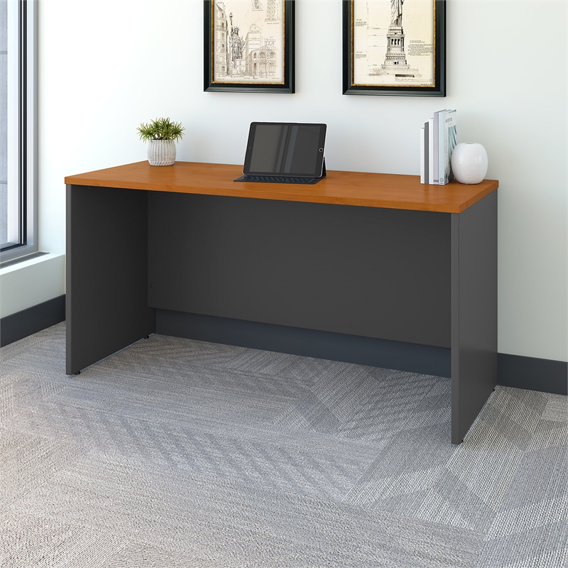 Maklaine Engineered Wood 60W x 24D Credenza Desk in Natural Cherry