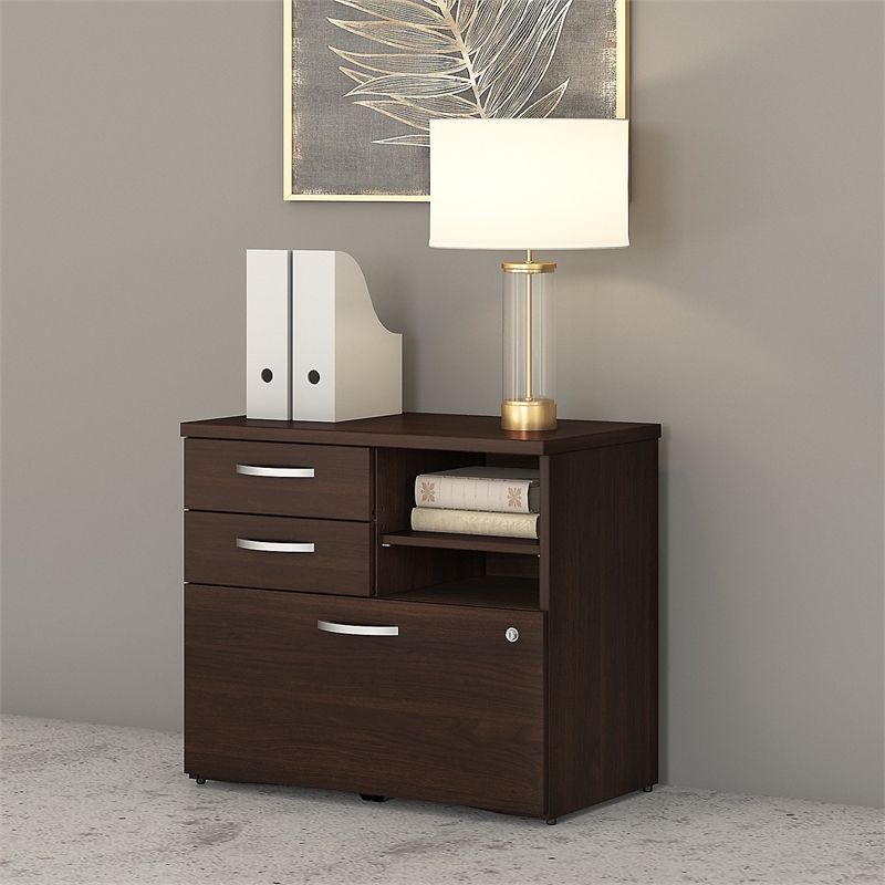 Maklaine Engineered Wood Office Storage Cabinet with Drawers in Black Walnut
