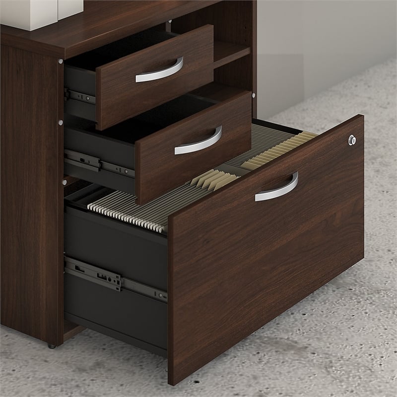 Maklaine Engineered Wood Office Storage Cabinet with Drawers in Black Walnut