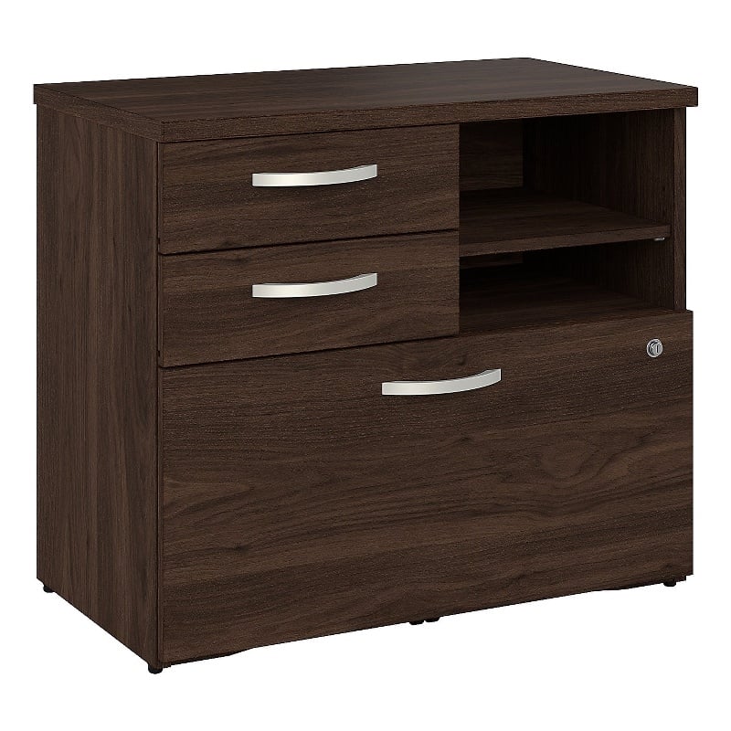 Maklaine Engineered Wood Office Storage Cabinet with Drawers in Black Walnut