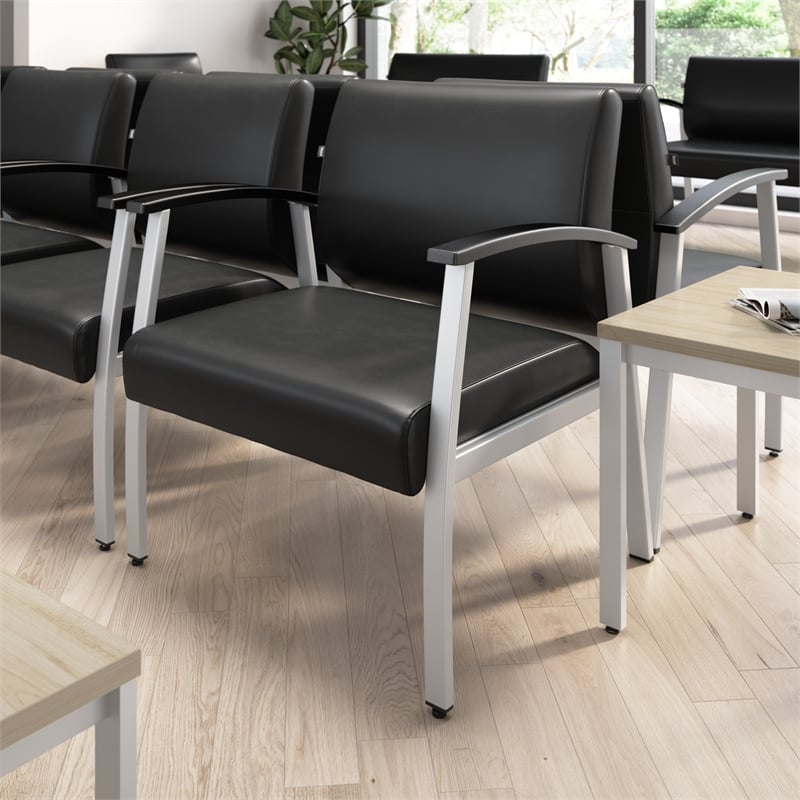 Maklaine Contemporary Waiting Room Guest Chair in Black Vinyl