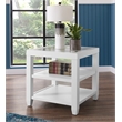 Maklaine Wood and Glass Top White End Table with Shelves Storage