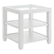 Maklaine Wood and Glass Top White End Table with Shelves Storage