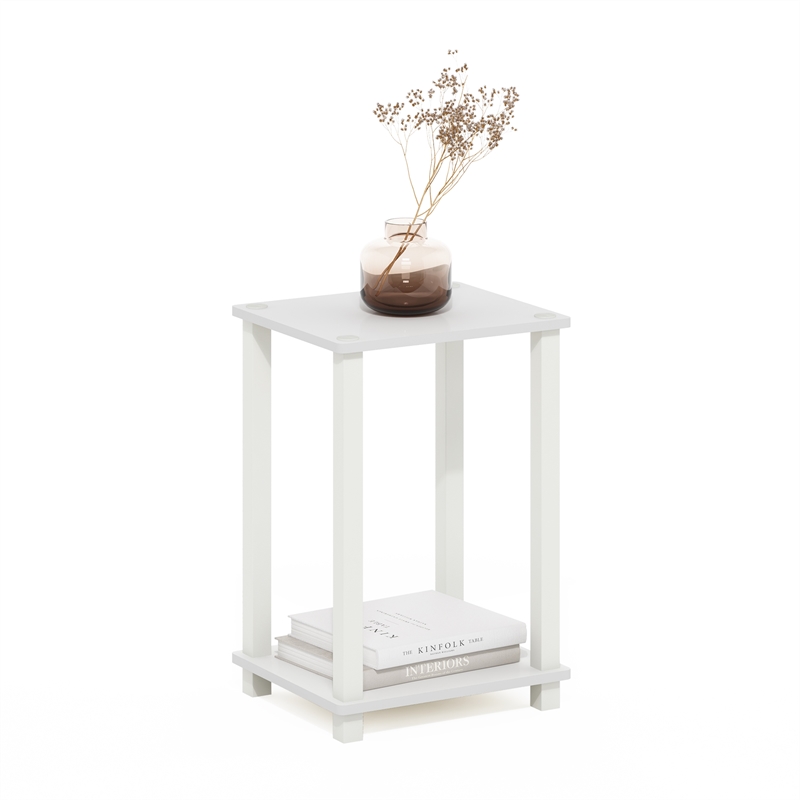 Maklaine Engineered Wood Contemporary End Table in Small in White/White