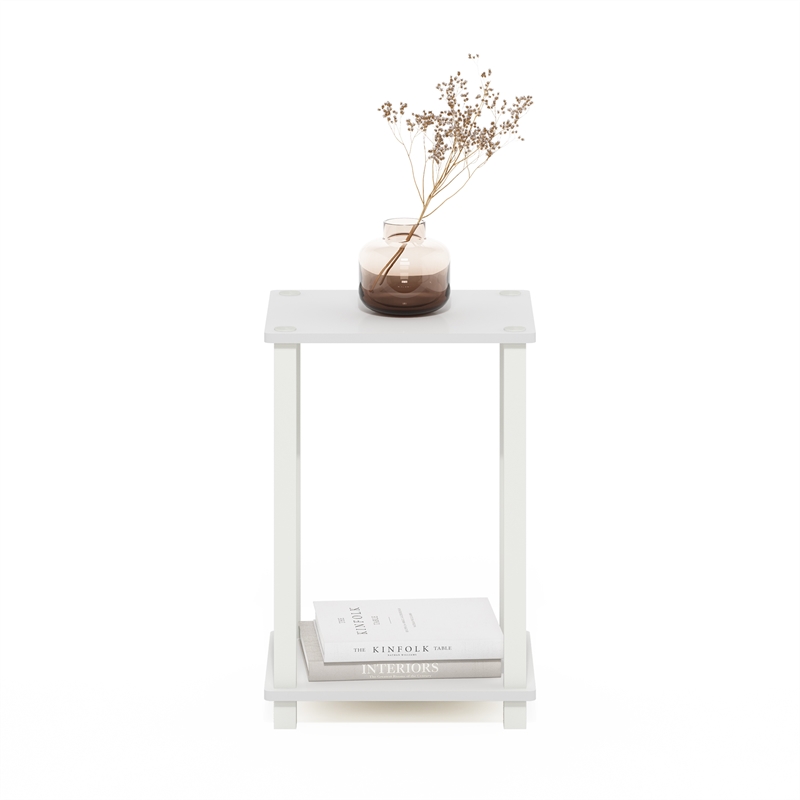 Maklaine Engineered Wood Contemporary End Table in Small in White/White