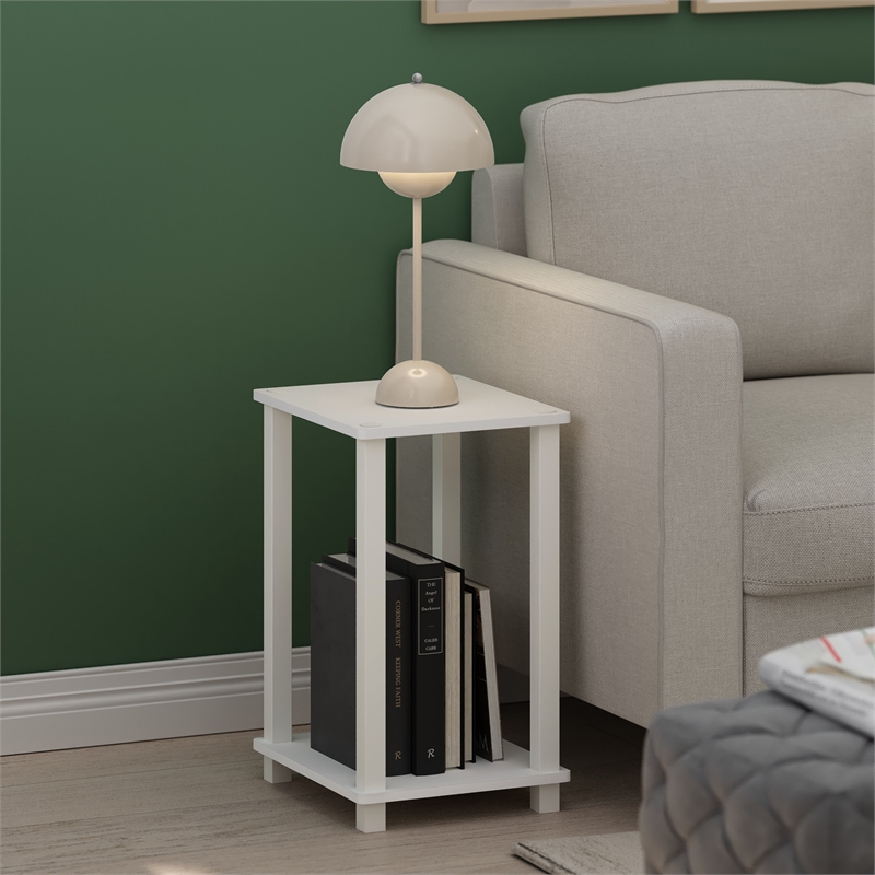 Maklaine Engineered Wood Contemporary End Table in Small in White/White