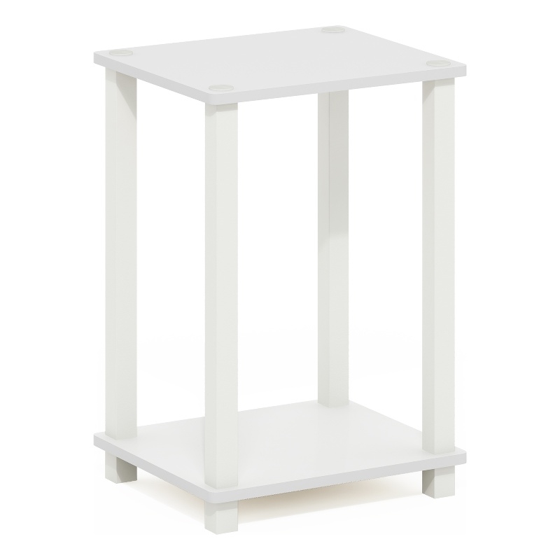 Maklaine Engineered Wood Contemporary End Table in Small in White/White