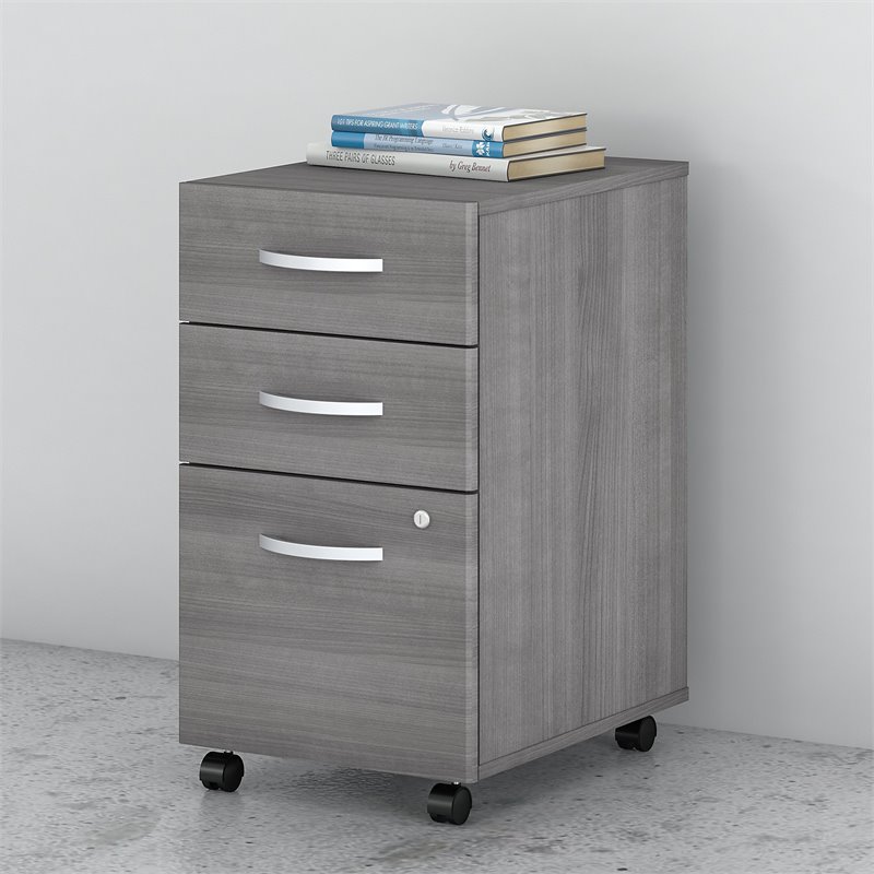 Maklaine Engineered Wood 3 Drawer Mobile File Cabinet in Platinum Gray