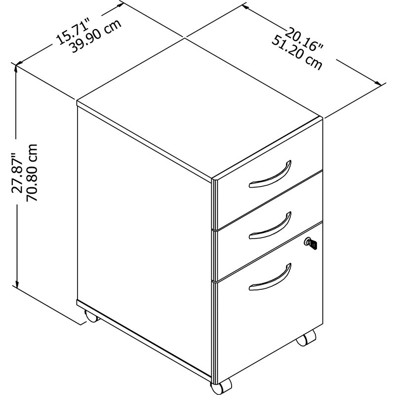 Maklaine Engineered Wood 3 Drawer Mobile File Cabinet in Platinum Gray