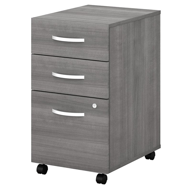 Maklaine Engineered Wood 3 Drawer Mobile File Cabinet in Platinum Gray