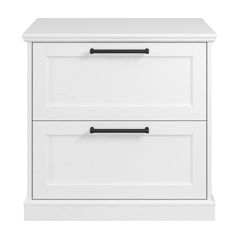 Maklaine Engineered Wood 2 Drawer Lateral File Cabinet in White Ash