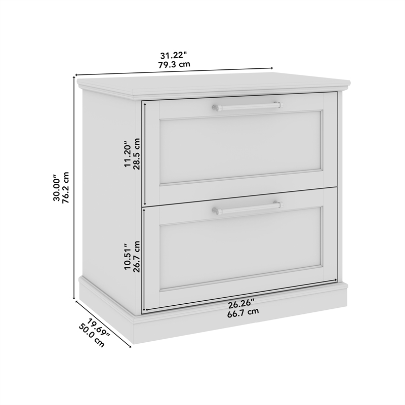 Maklaine Engineered Wood 2 Drawer Lateral File Cabinet in White Ash