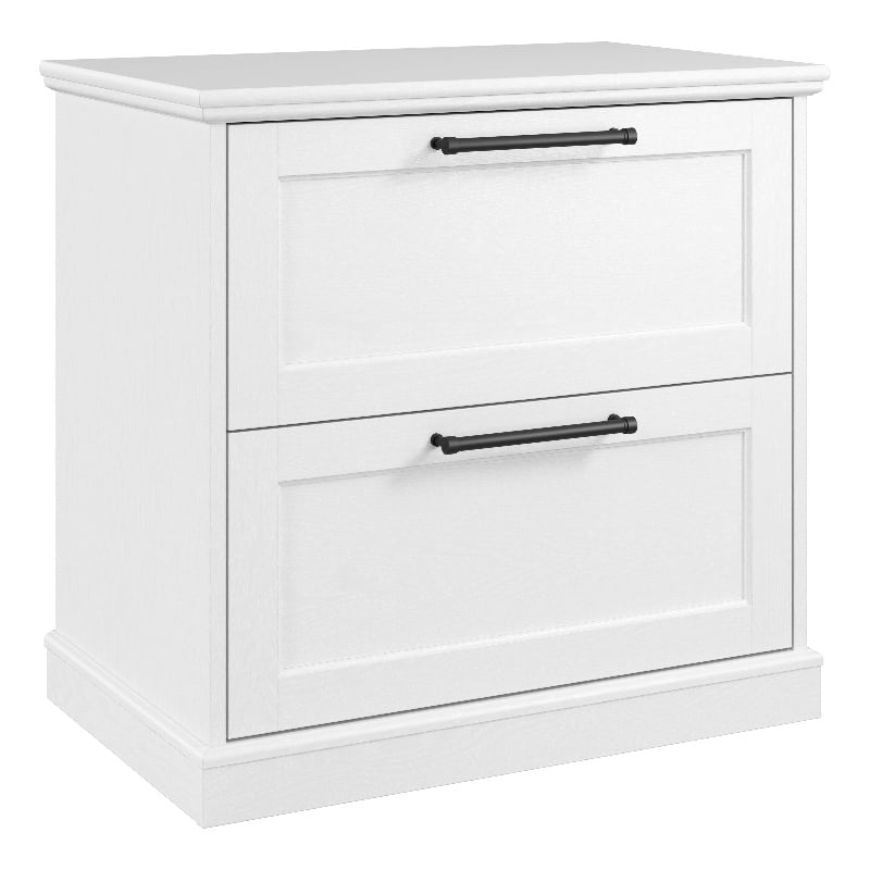 Maklaine Engineered Wood 2 Drawer Lateral File Cabinet in White Ash